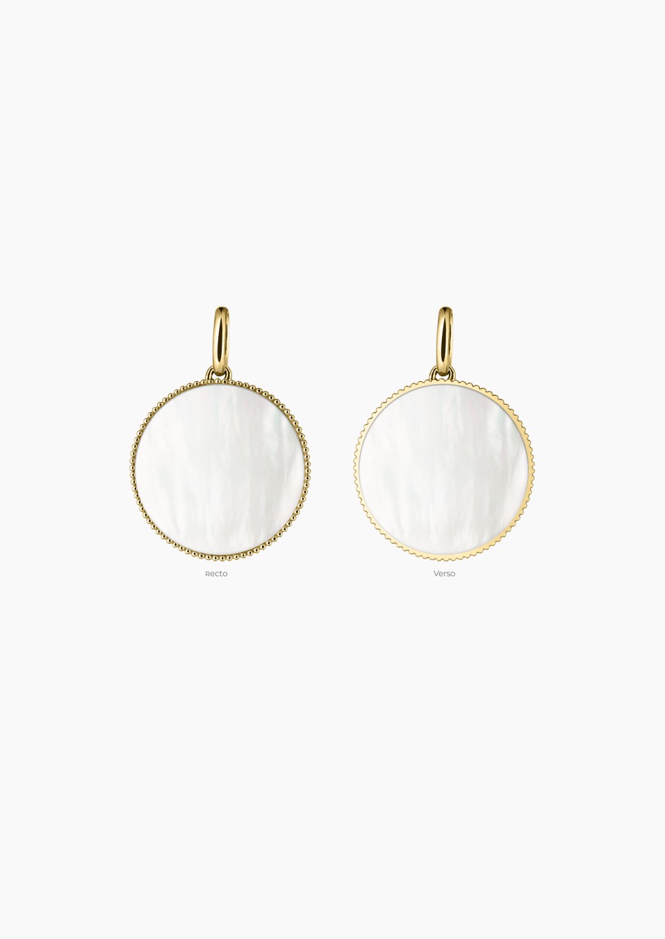 Colette Lune Perlée 15 mm medal in yellow gold with white mother-of-pearl – Maison Lepage, French jeweler and designer since 192