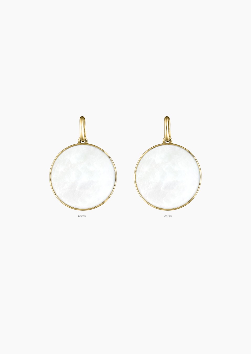 Colette Lune 15 mm medal in yellow gold with white mother-of-pearl – Maison Lepage, French jeweler and designer since 1922.