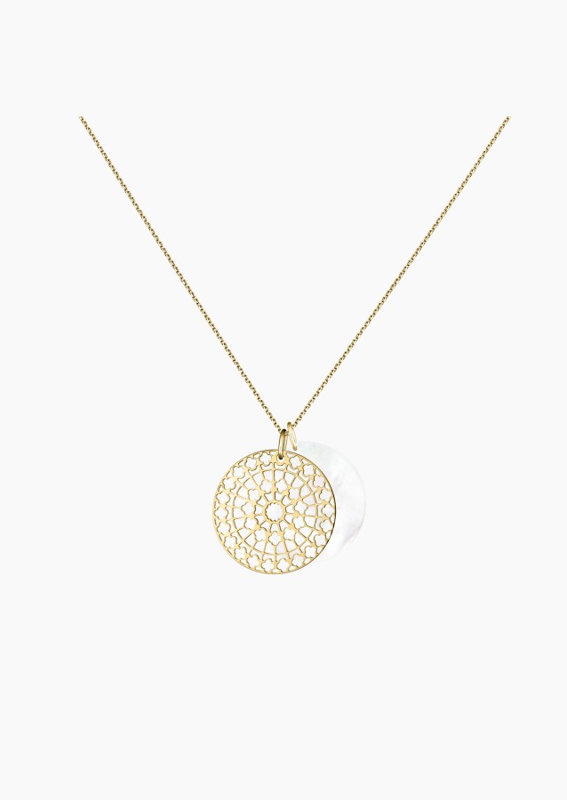 Colette Notre Dame 22 mm pendant in yellow gold with white mother-of-pearl – Maison Lepage, French jeweler and designer since 19