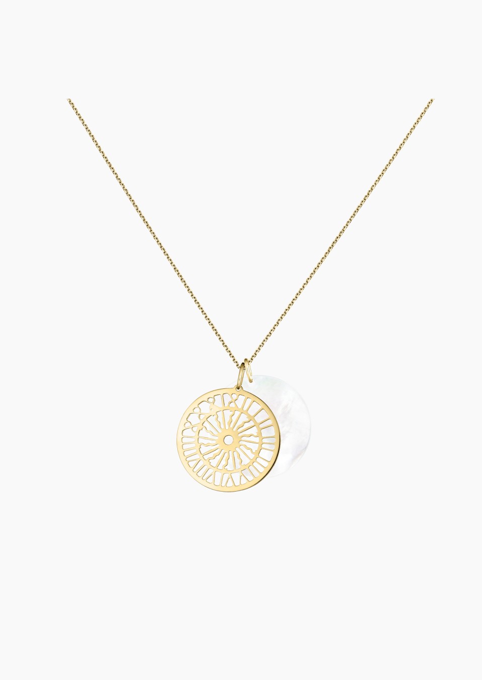 Colette Notre Dame 22 mm pendant in yellow gold with white mother-of-pearl – Maison Lepage, French jeweler and designer since 19
