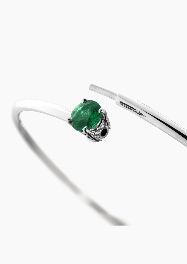 Pur flexible bangle bracelet in white gold with emerald – Maison Lepage, French jeweler and designer since 1922.