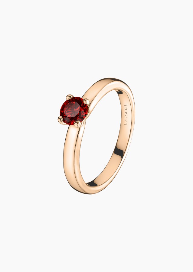 Evidence solitaire ring in 18k rose gold with round ruby – Jewel by Maison Lepage, French jeweler and designer since 1922.