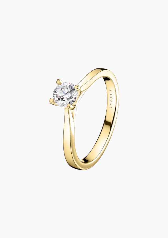 Solitaire Cupidon, bague de fiançailles en or jaune 750 et diamant brillant - Maison Lepage joaillier créateur français 1922