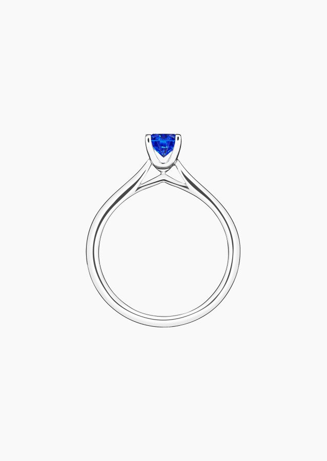 Cupidon solitaire ring in white gold with blue sapphire – Jewel by Maison Lepage, jeweler and designer since 1922.