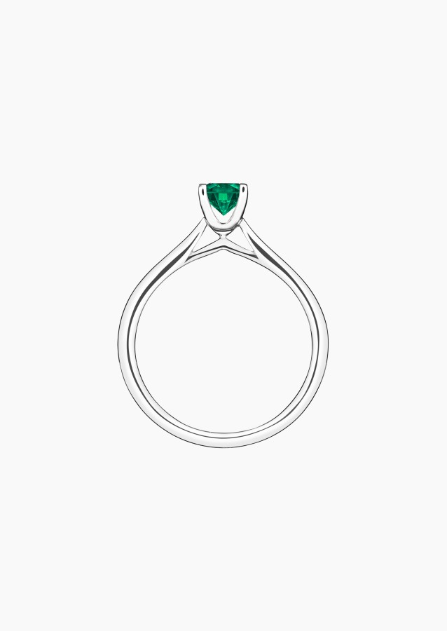 Cupidon solitaire ring in white gold with emerald – Jewel by Maison Lepage, jeweler and designer since 1922.