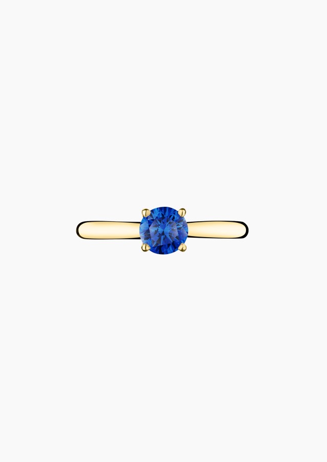 Solitaire Foudre, bague en or jaune et saphir bleu - Maison Lepage joaillier créateur français 1922