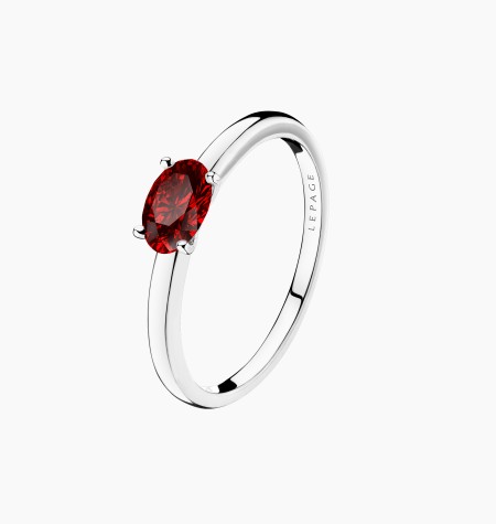 
                                                                                    Émotion solitaire ring in 18k white gold with oval ruby – Jewel by Maison Lepage, French jeweler and designer since 1922.
                                                                            