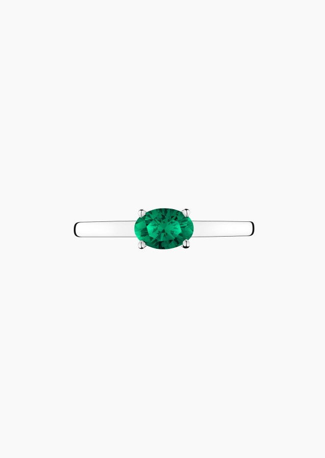 Émotion solitaire ring in 18k white gold with oval emerald – Jewel by Maison Lepage, French jeweler and designer since 1922.