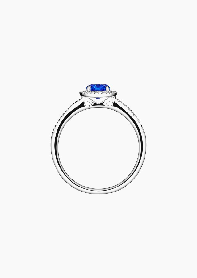 Madame Rose solitaire ring in 18k white gold with sapphire and diamonds – Maison Lepage, French jeweler and designer since 1922.