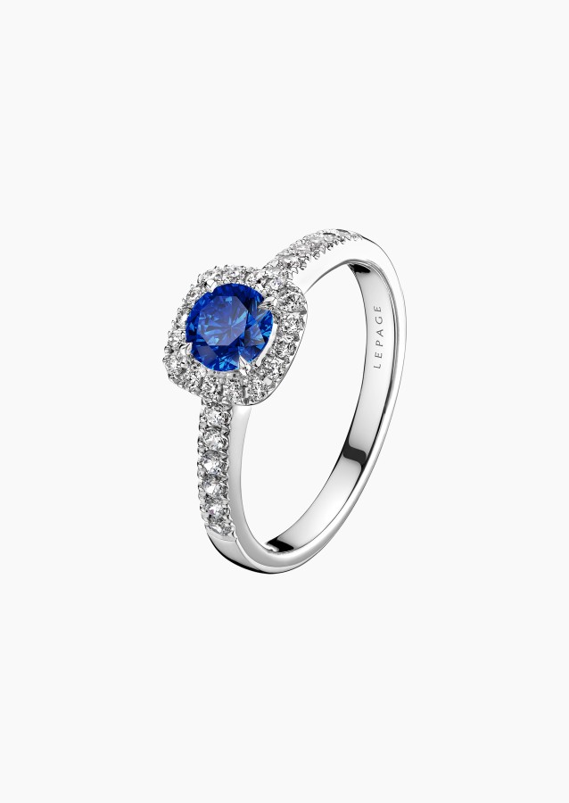 
                                                                                    Madame Rose solitaire ring in 18k white gold with sapphire and diamonds – Maison Lepage, French jeweler and designer since 1922.
                                                                            