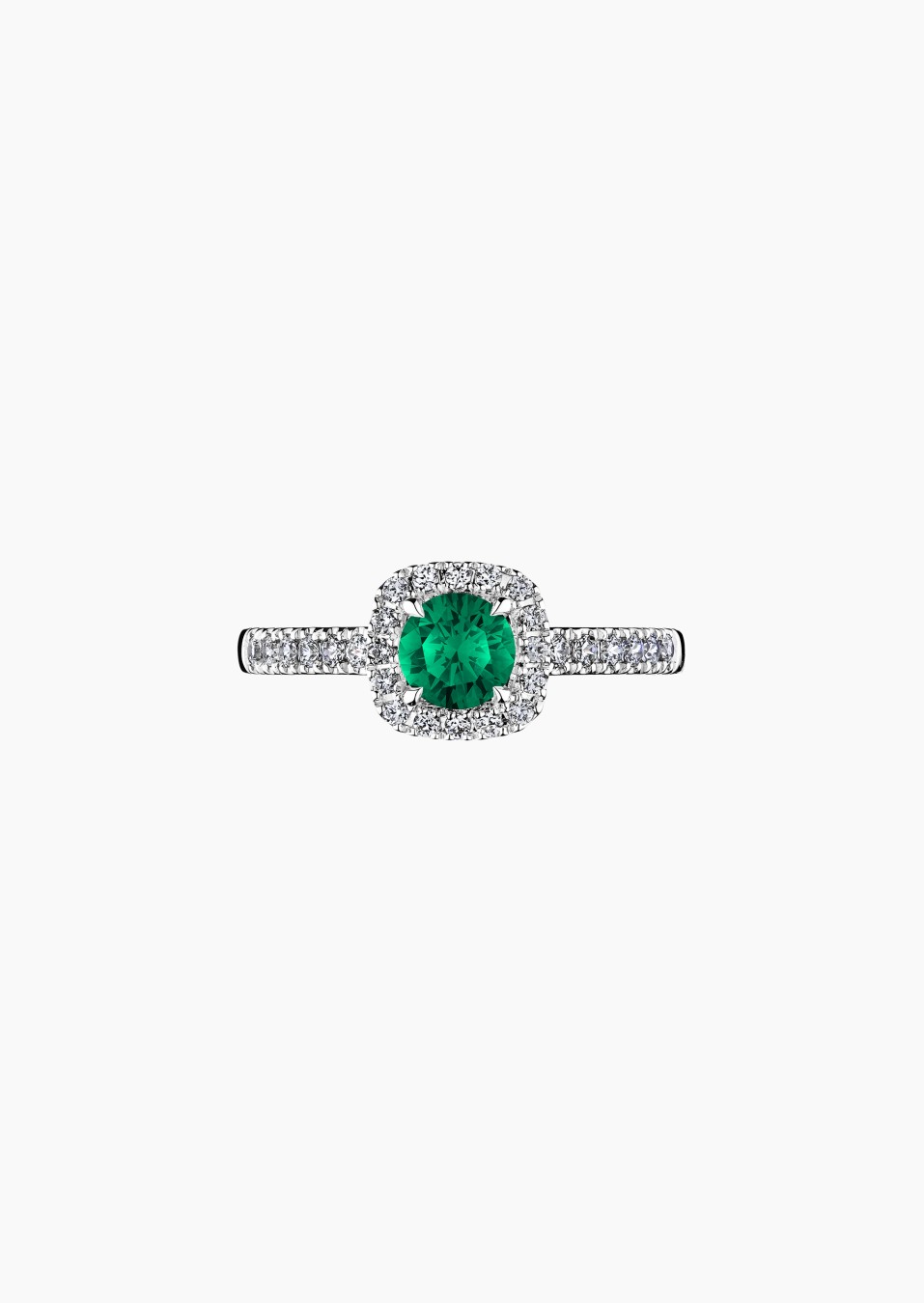 Madame Rose solitaire ring in 18k white gold with emerald and diamonds – Jewel by Maison Lepage, jeweler and designer since 1922