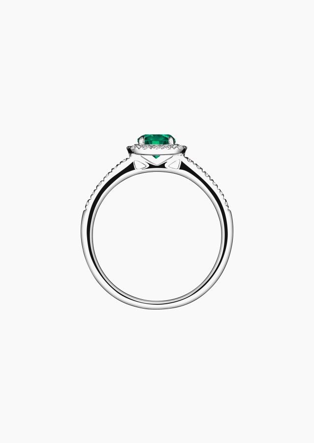 Madame Rose solitaire ring in 18k white gold with emerald and diamonds – Jewel by Maison Lepage, jeweler and designer since 1922