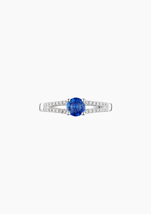 Première Dame solitaire ring in white gold with blue sapphire and diamonds – Maison Lepage, French jeweler and designer since 19