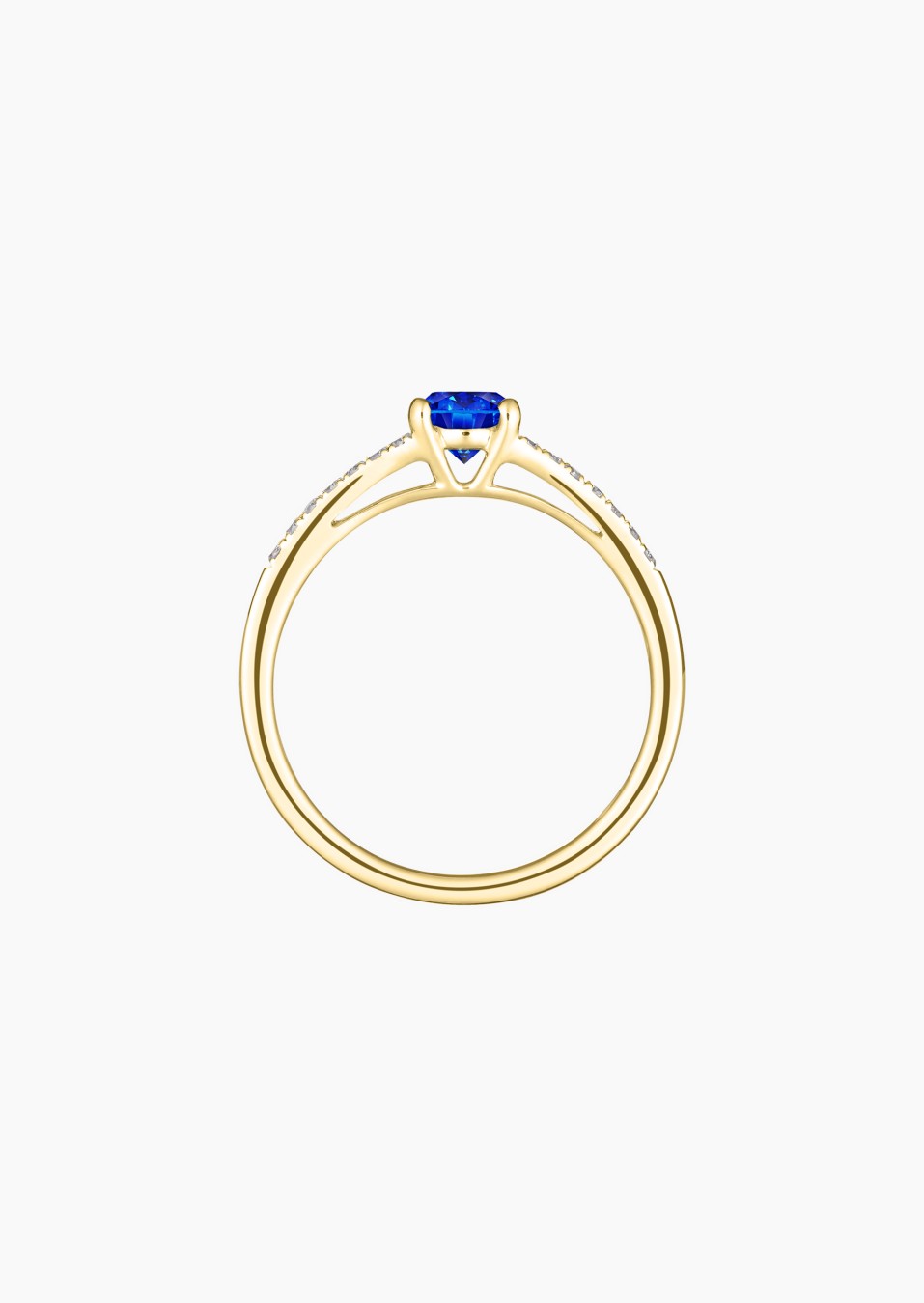 Solitaire Première Dame, bague en or jaune, saphir bleu et diamants - Maison Lepage joaillier créateur français 1922
