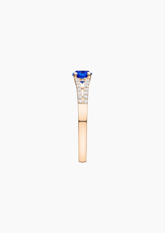 Première Dame solitaire ring in rose gold with blue sapphire and diamonds – Maison Lepage, French jeweler and designer since 192