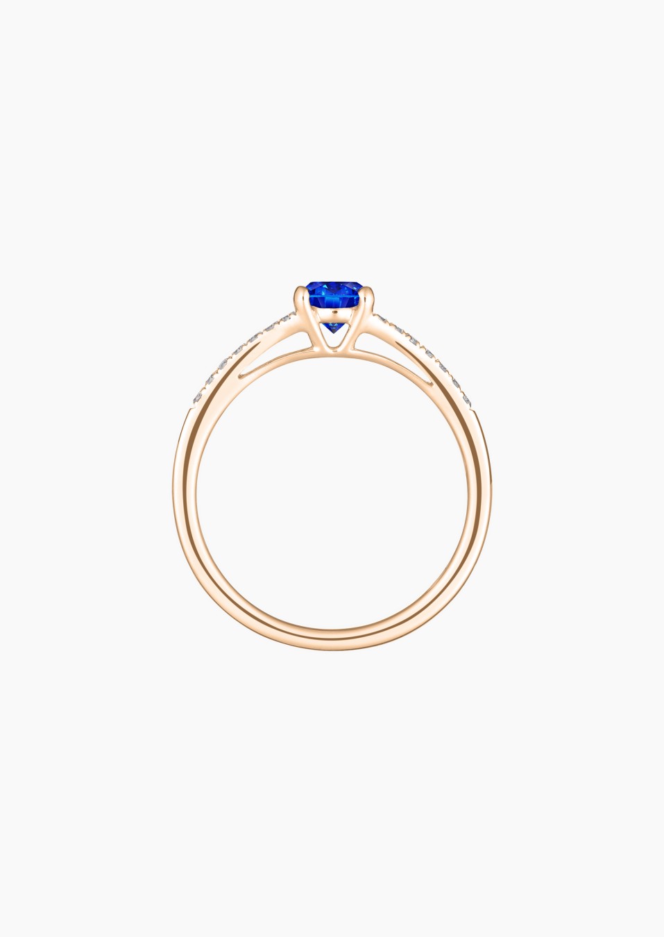 Solitaire Première Dame, bague en or rose, saphir bleu et diamants - Maison Lepage joaillier créateur français 1922