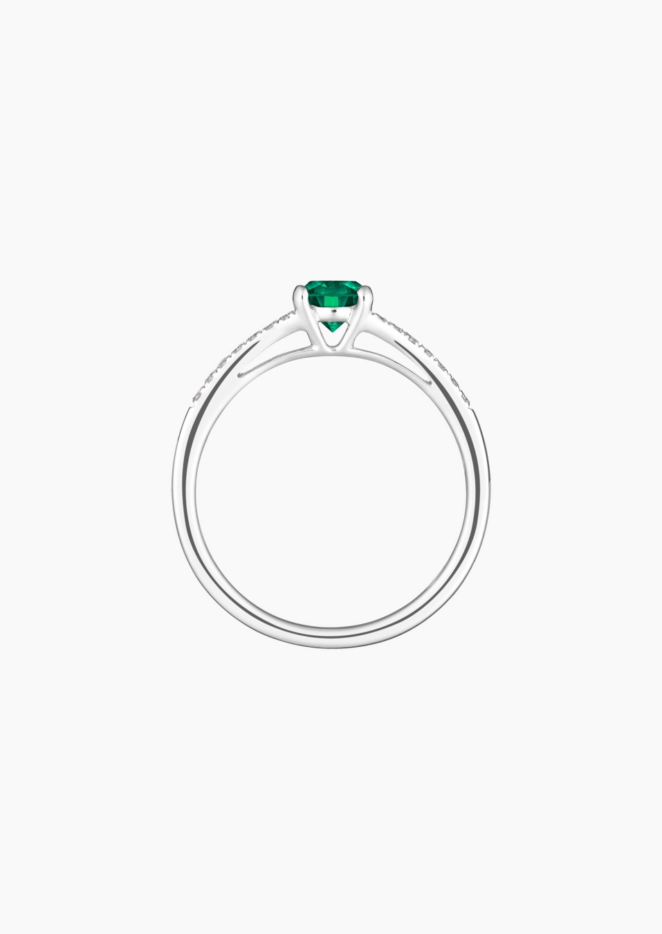 Première Dame solitaire ring in white gold with emerald and diamonds – Jewel by Maison Lepage, jeweler and designer since 1922.
