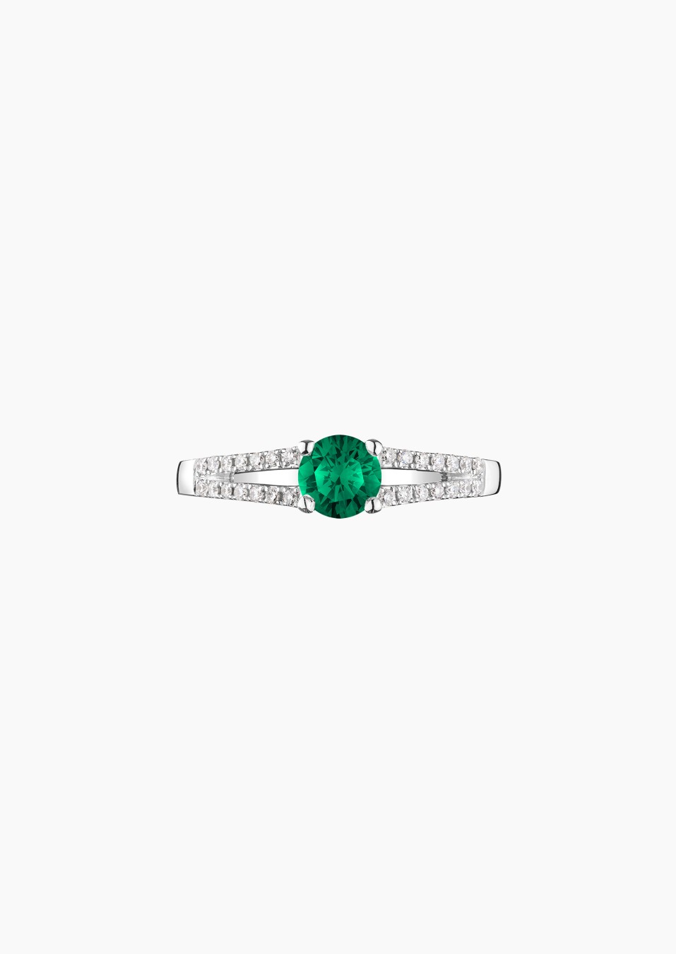 Première Dame solitaire ring in white gold with emerald and diamonds – Jewel by Maison Lepage, jeweler and designer since 1922.