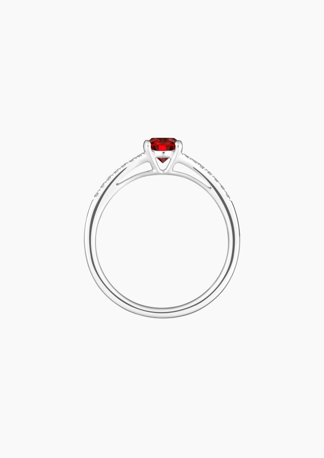 Première Dame solitaire ring in white gold with ruby and diamonds – Maison Lepage, French jeweler and designer since 1922.