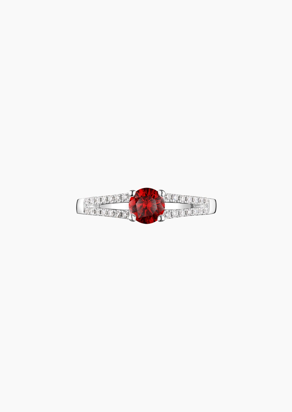 Première Dame solitaire ring in white gold with ruby and diamonds – Maison Lepage, French jeweler and designer since 1922.
