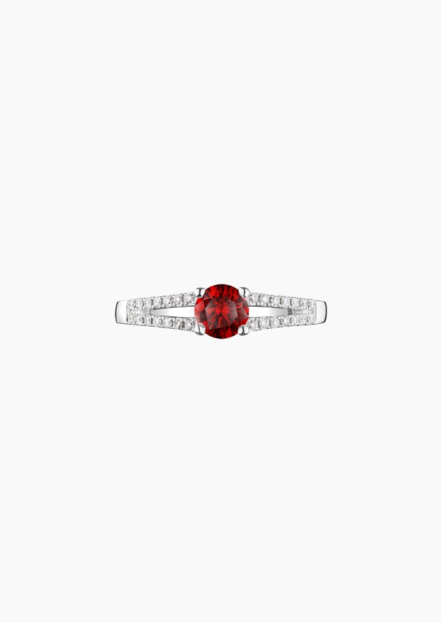 Solitaire Première Dame, bague en or blanc, rubis et diamants - Maison Lepage joaillier créateur français 1922