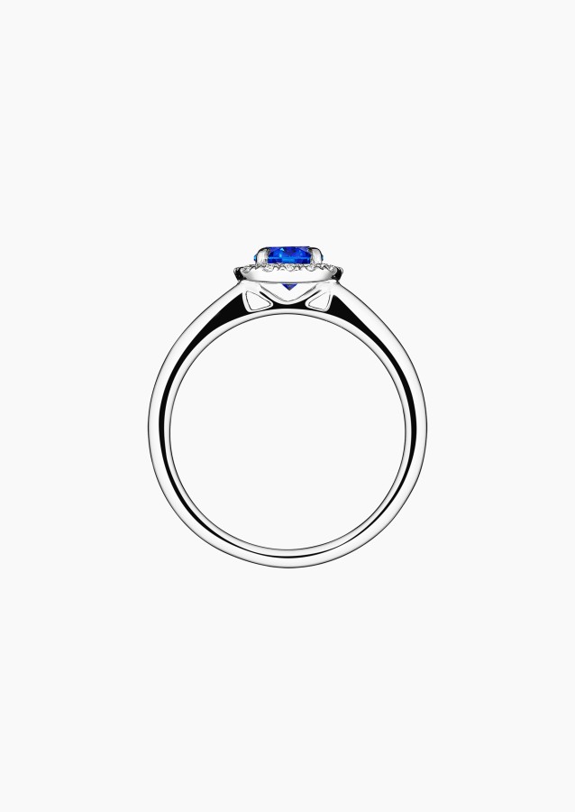 Jolie-Rose solitaire ring in white gold with blue sapphire and diamonds – Maison Lepage, French jeweler and designer since 1922.