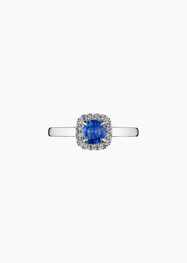 Jolie-Rose solitaire ring in white gold with blue sapphire and diamonds – Maison Lepage, French jeweler and designer since 1922.