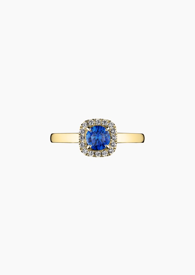 Jolie-Rose solitaire ring in yellow gold with blue sapphire and diamonds – Maison Lepage, French jeweler and designer since 1922