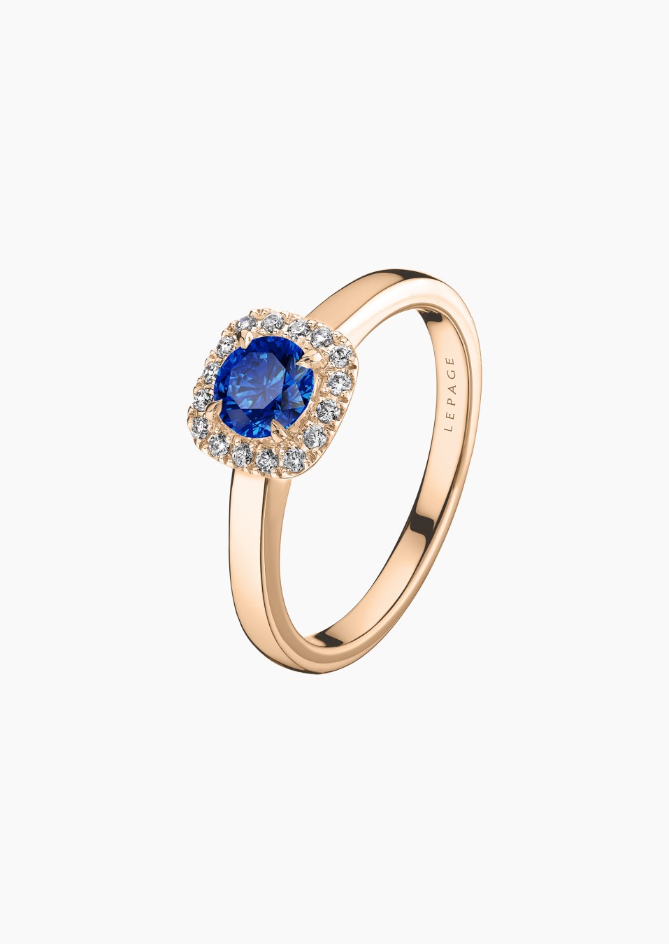 Jolie-Rose solitaire ring in rose gold with blue sapphire and diamonds – Maison Lepage, French jeweler and designer since 1922.