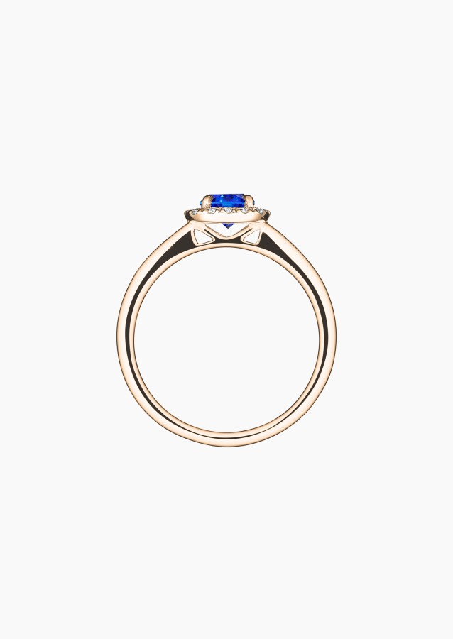 Jolie-Rose solitaire ring in rose gold with blue sapphire and diamonds – Maison Lepage, French jeweler and designer since 1922.
