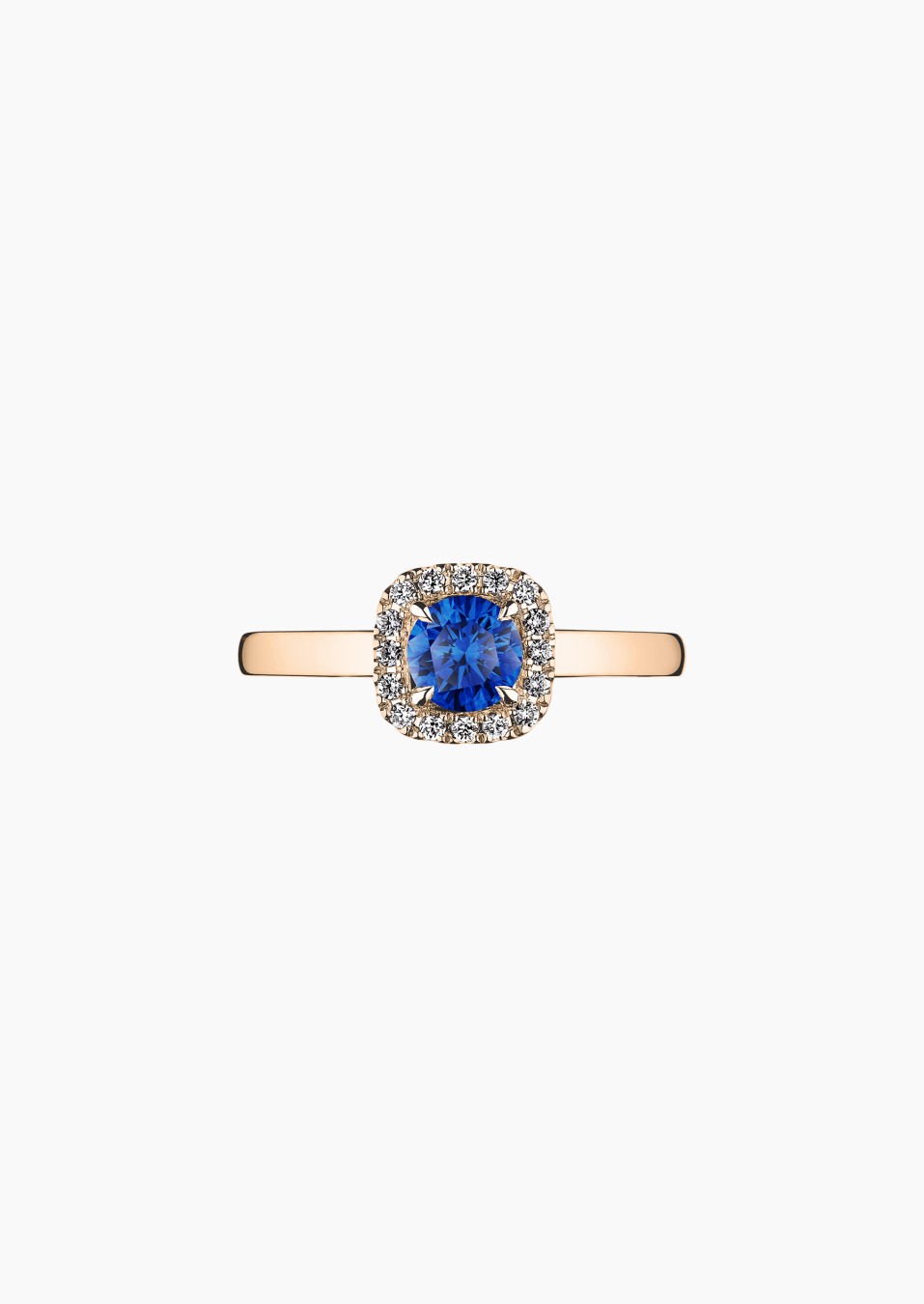 Jolie-Rose solitaire ring in rose gold with blue sapphire and diamonds – Maison Lepage, French jeweler and designer since 1922.