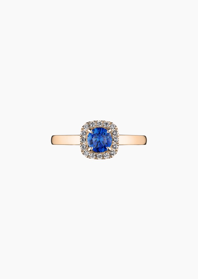 Jolie-Rose solitaire ring in rose gold with blue sapphire and diamonds – Maison Lepage, French jeweler and designer since 1922.