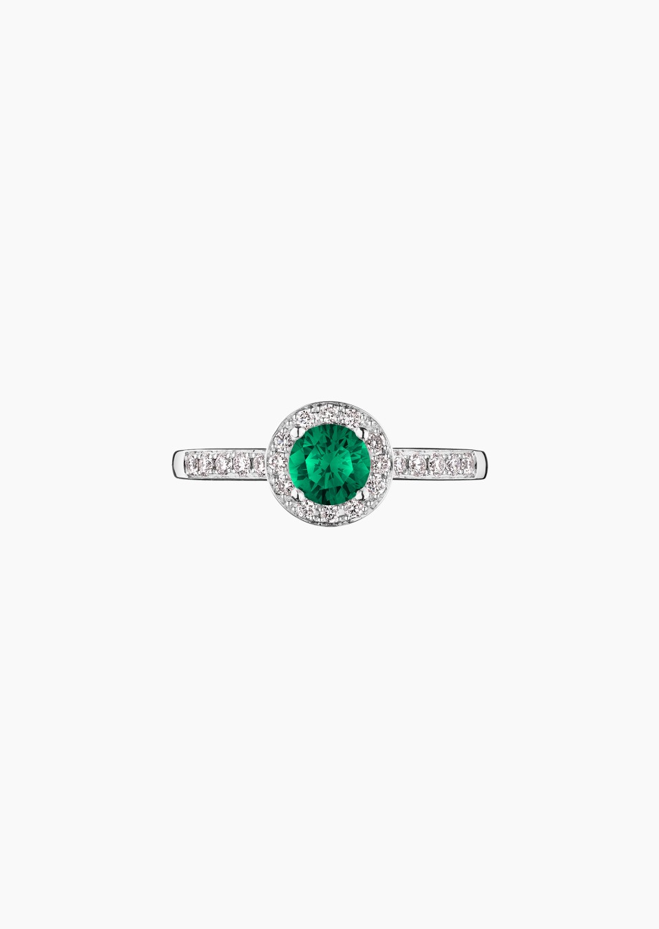 Coquette solitaire ring in white gold with emerald and diamonds – Jewel by Maison Lepage, jeweler and designer since 1922.