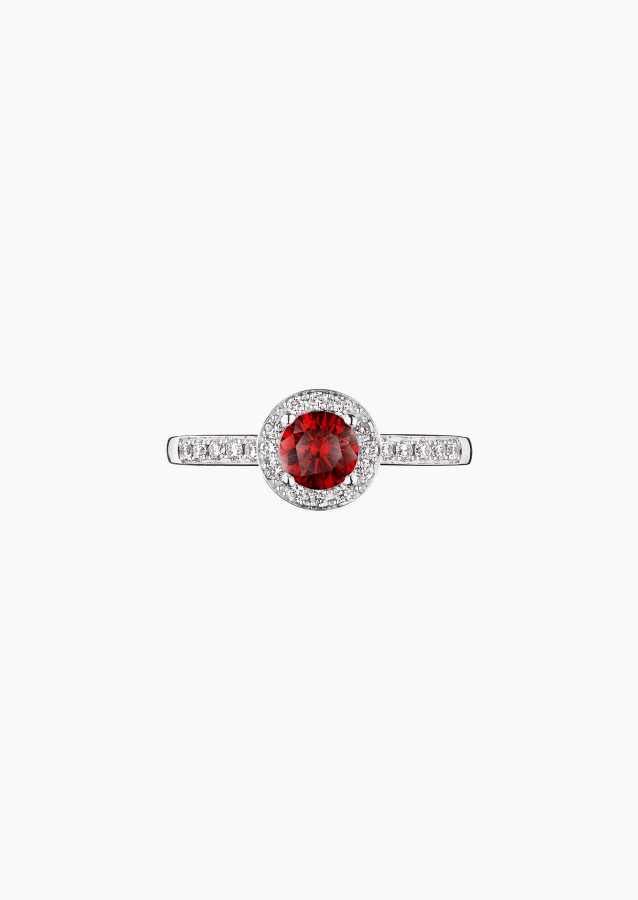 Coquette solitaire ring in white gold with ruby and diamonds – Jewel by Maison Lepage, jeweler and designer since 1922.