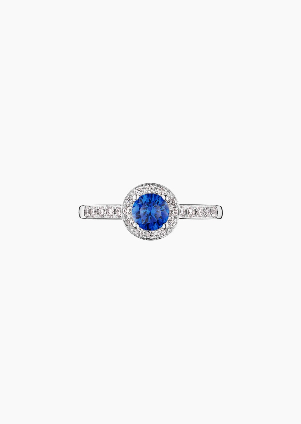Coquette solitaire ring in white gold with blue sapphire and diamonds – Jewel by Maison Lepage, jeweler and designer since 1922.