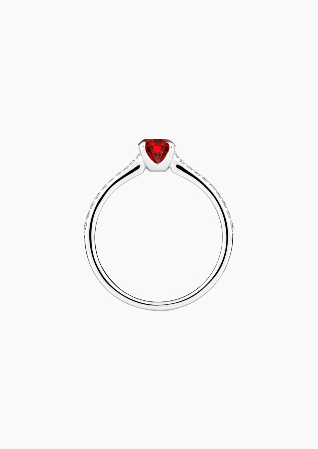 Demoiselle solitaire ring in white gold with ruby and diamonds – Jewel by Maison Lepage, jeweler and designer since 1922.