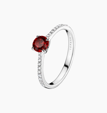
                                                                                    Demoiselle solitaire ring in white gold with ruby and diamonds – Jewel by Maison Lepage, jeweler and designer since 1922.
                                                                            