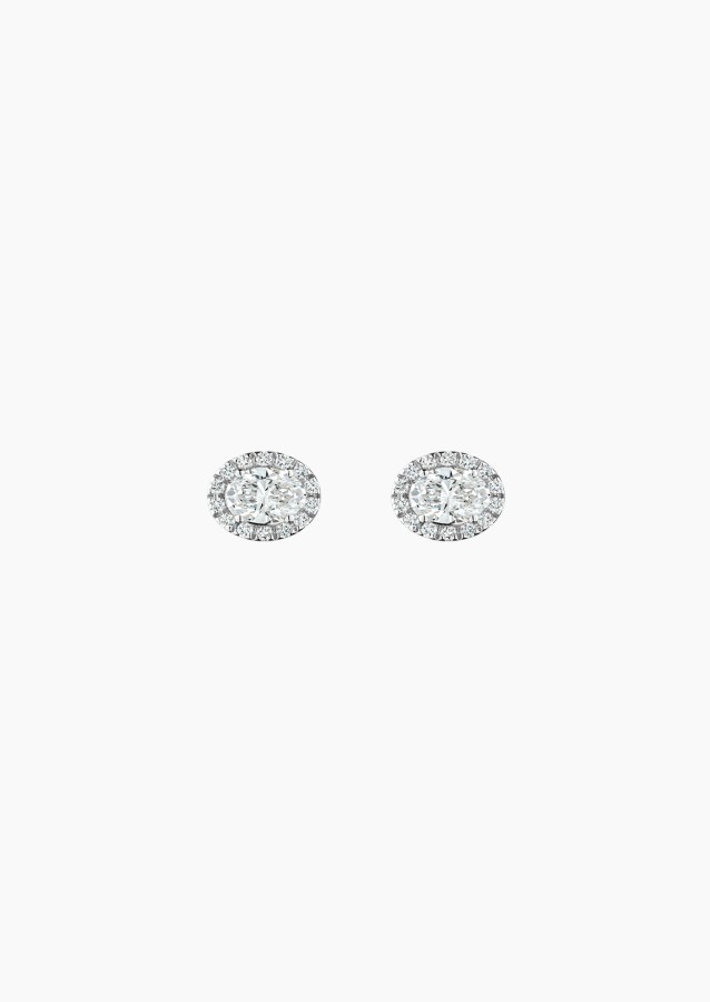 Eléanor earrings in white gold with 6x4 mm oval diamonds and brilliant-cut diamonds – Maison Lepage, French jeweler and designer