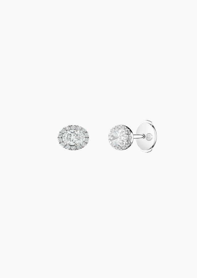 Eléanor earrings in white gold with 6x4 mm oval diamonds and brilliant-cut diamonds – Maison Lepage, French jeweler and designer