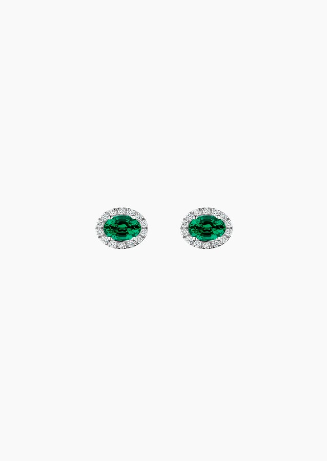 Eléanor earrings in white gold with 5x4 mm oval emeralds and brilliant-cut diamonds – Maison Lepage, French jeweler and designer