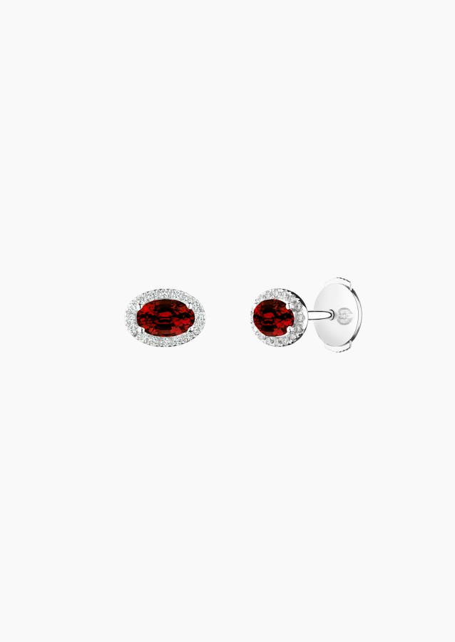 Boucles d'oreilles Eléanor en or blanc, rubis ovales 5x4 mm et diamants brillants - Maison Lepage joaillier créateur français