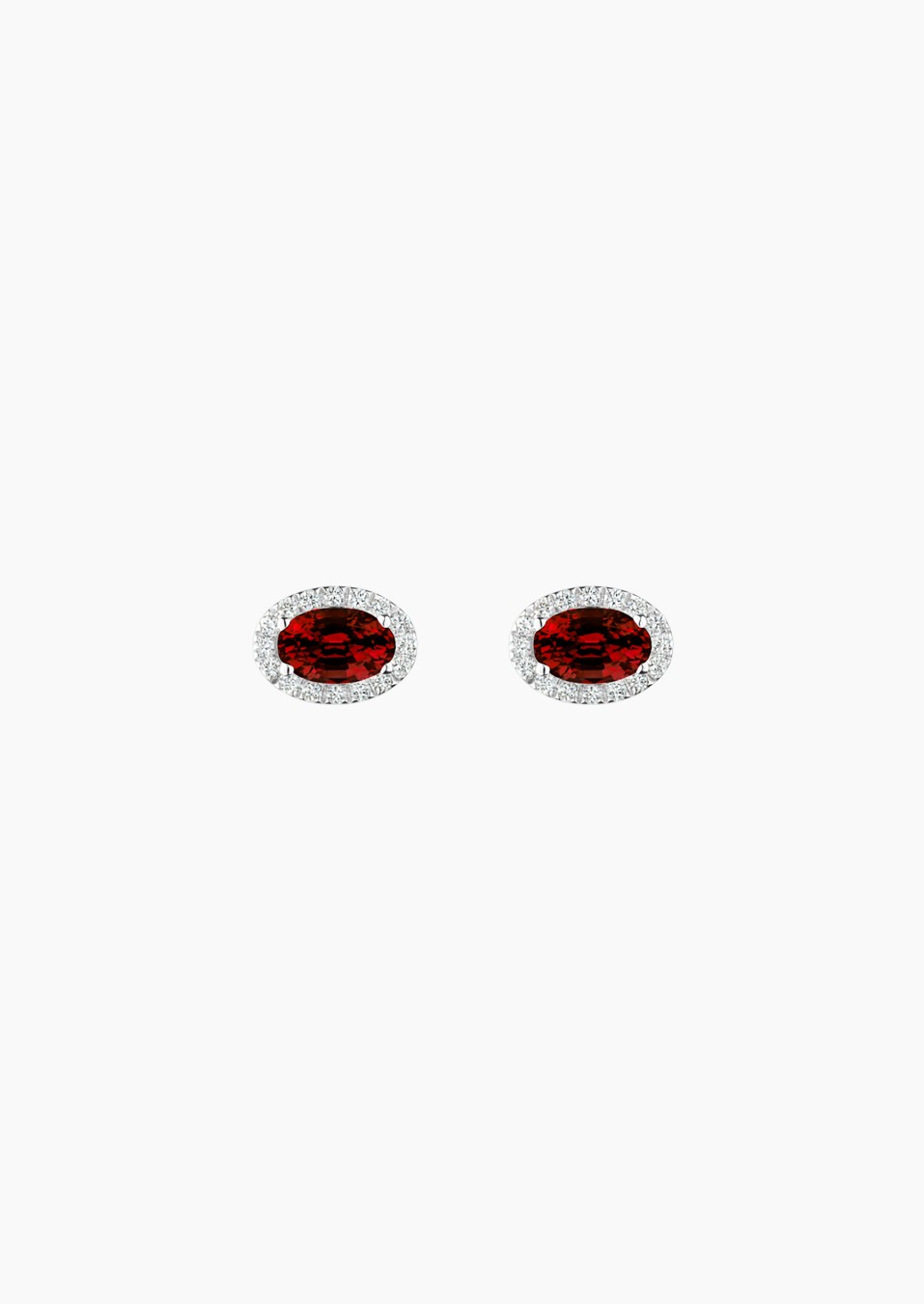 Boucles d'oreilles Eléanor en or blanc, rubis ovales 5x4 mm et diamants brillants - Maison Lepage joaillier créateur français