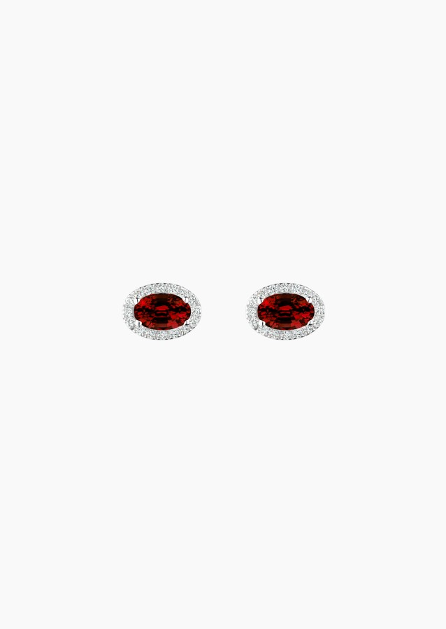Eléanor earrings in white gold with 6x4 mm oval rubies and brilliant-cut diamonds – Maison Lepage, French jeweler and designer.