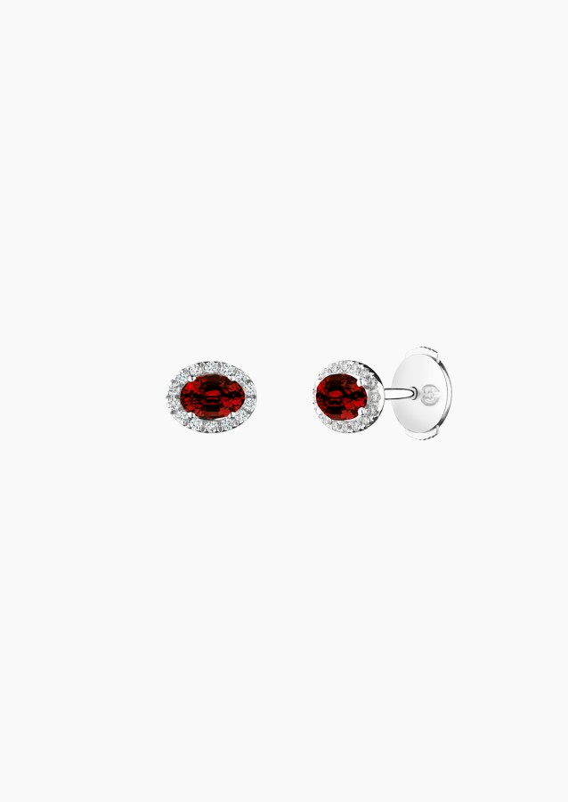 
                                                                                    Eléanor earrings in white gold with 5x4 mm oval rubies and brilliant-cut diamonds – Maison Lepage, French jeweler and designer.
                                                                            