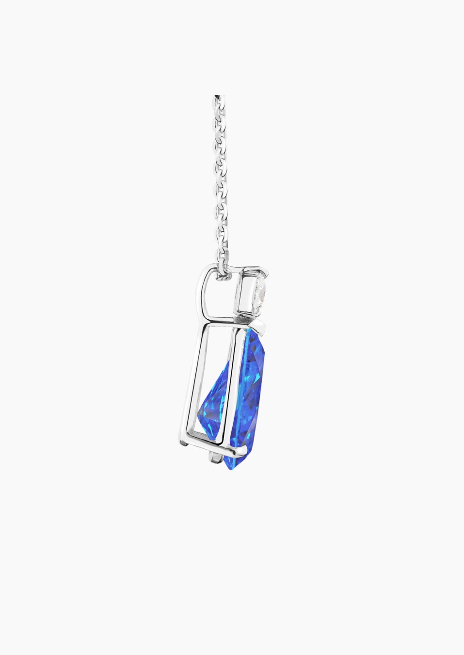 Collier Jacques en or blanc, saphir bleu poire et diamant brillant - Maison Lepage joaillier créateur français 1922