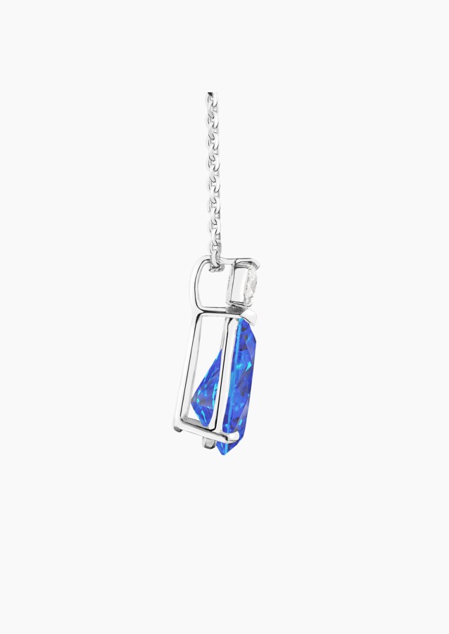 Collier Jacques en or blanc, saphir bleu poire et diamant brillant - Maison Lepage joaillier créateur français 1922
