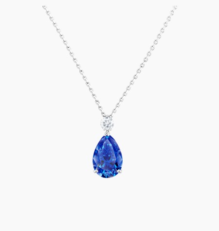 Jacques necklace in white gold with pear-shaped blue sapphire and brilliant-cut diamond – Maison Lepage, French jeweler and desi