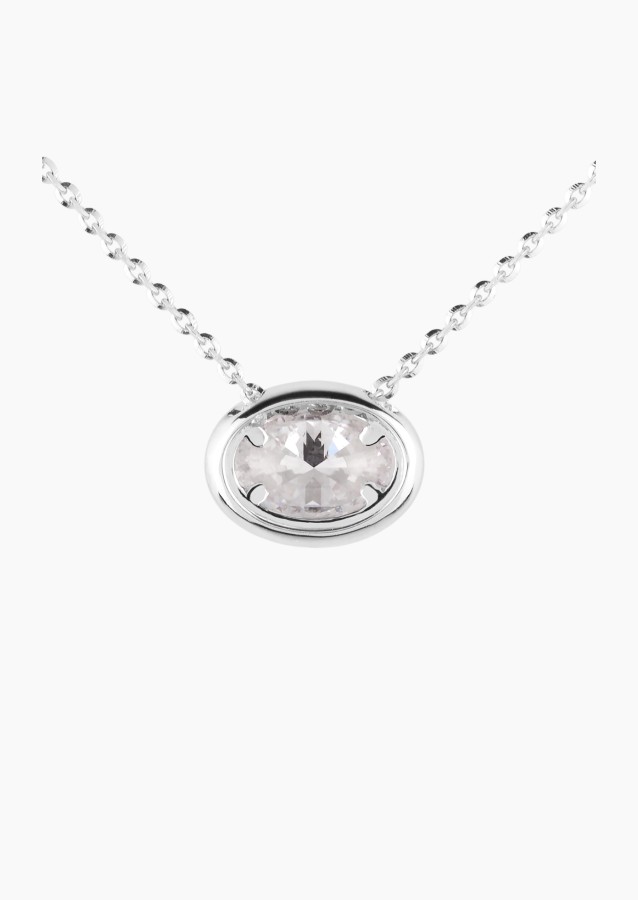 Collier Eléanor en or blanc, diamant ovale et diamants - Maison Lepage joaillier créateur français 1922