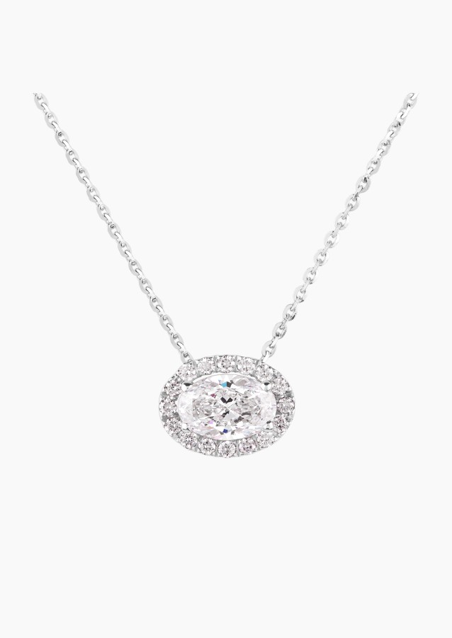 Eléanor necklace in white gold with oval diamond and diamonds – Maison Lepage, French jeweler and designer since 1922.