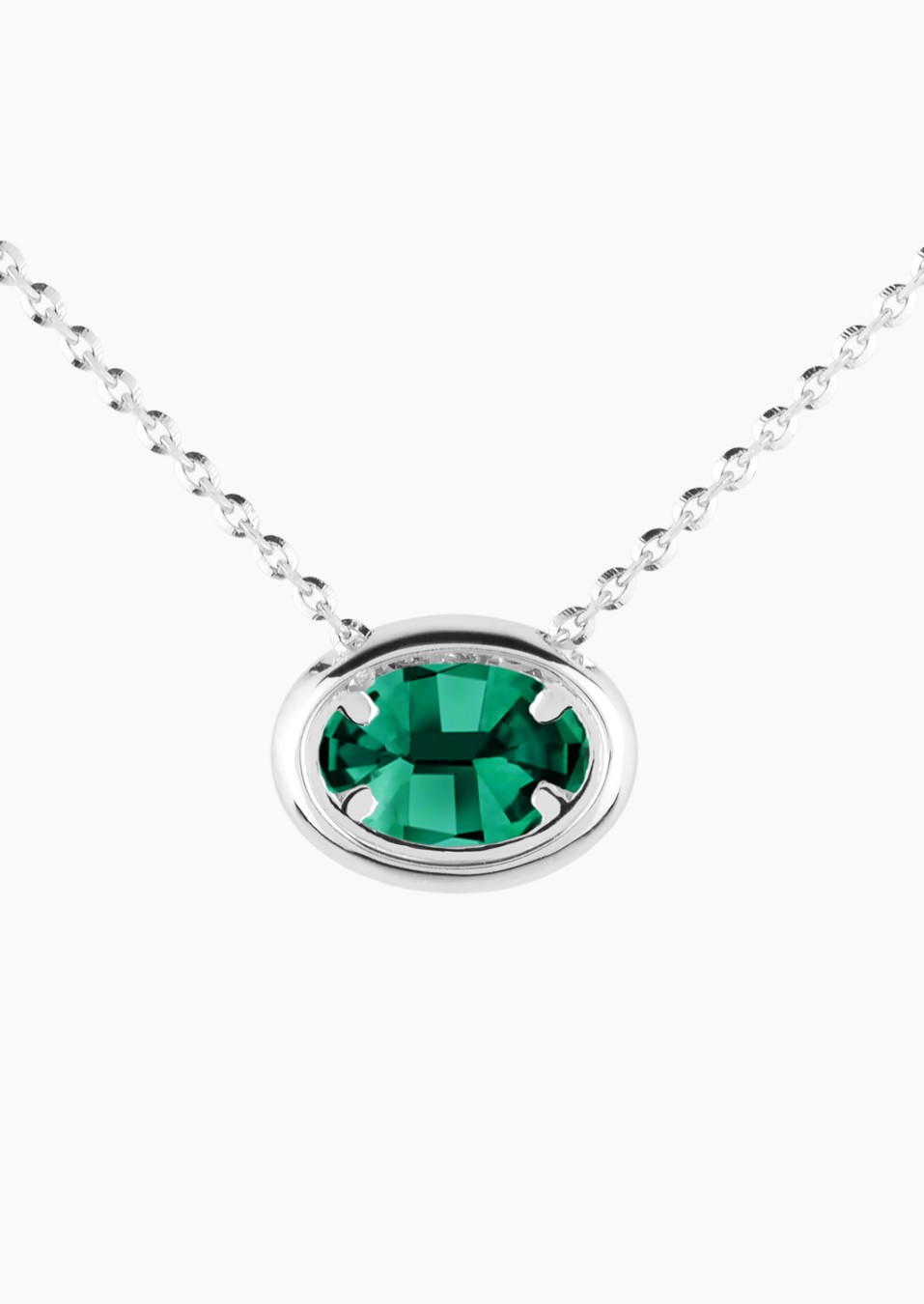 Eléanor necklace in white gold with oval emerald and diamonds – Maison Lepage, French jeweler and designer since 1922.